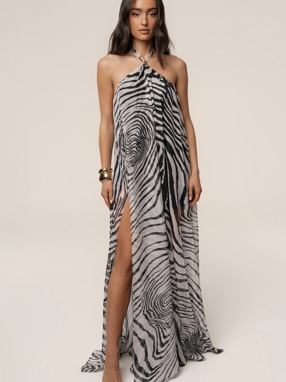 JLUXLABEL Black and White Zebra Halter Maxi Dress